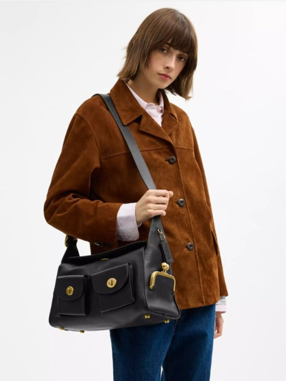 Coach Turnlock Haversack Bag  Color Black New